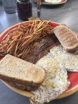 2 Eggs & Toast with Bacon & Hash Browns