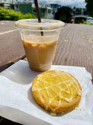 Iced latte and orange oil shortbread