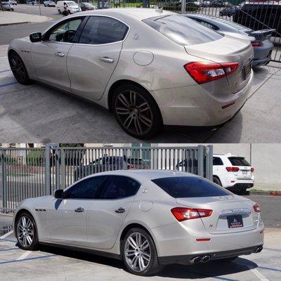 Maserati Ghibli before and after collision repairs.