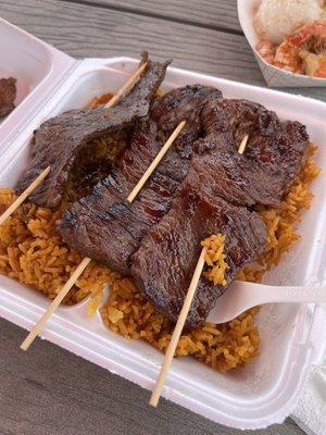 Beef sticks with fried rice