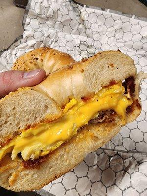 Bacon, Egg, & Cheese (on Everything Bagel) (Inside)