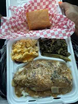 Turkey wing rice and gravy greens mac'n'cheese and cornbread it was a slap somebody it's so good moment