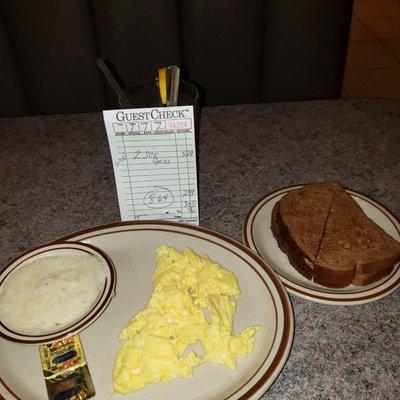 2 eggs, grits,toast and tea.