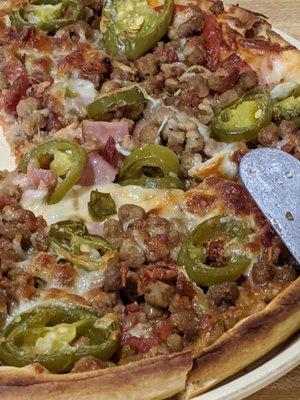 Meat Lovers pizza (with added jalapenos)