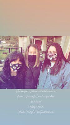 Three young doctors are cheered with Fairy Hair during covid...