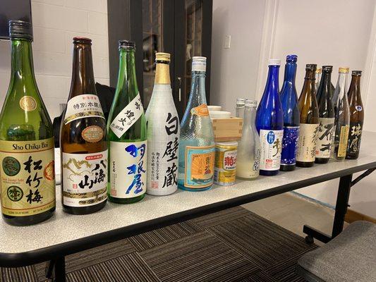 Sake samples for WSET Level 3 Sake class.