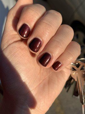 Gel color on real nails.