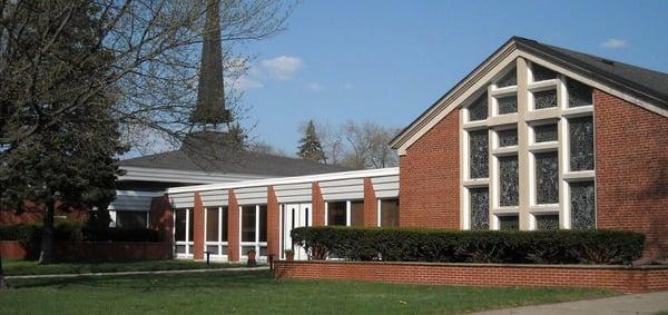 The beautiful front of the church looking toward Hohman Avenue.