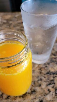 Fresh OJ and water