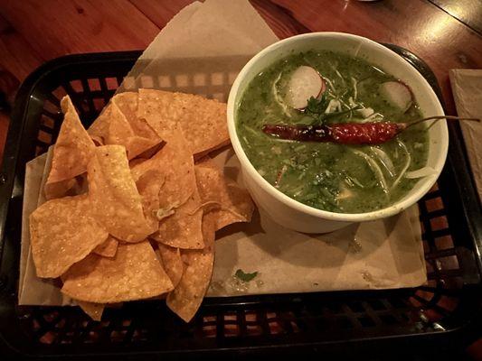 Pozole and chips