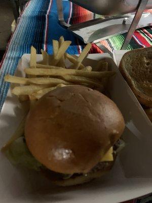 Cheeseburger with a side of fries $10