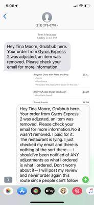 My correspondence between Grubhub