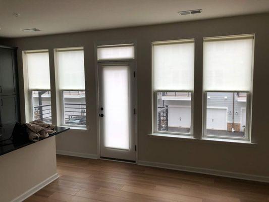 Separate solar shades for each window and door.