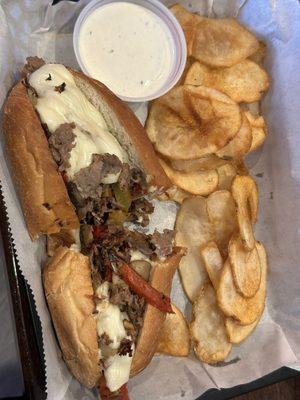 Cheesesteak special with homemade chips