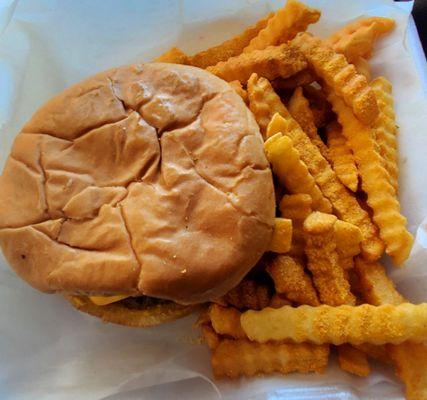 Large Cheeseburger (Mustard, Pickle, and Onions) with Seasoned Fry's ........... So Fresh