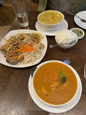 Top to bottom: yellow curry pineapple, pad thai, panang curry