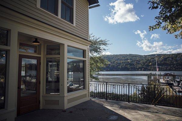 Our front door and looking at the Hudson