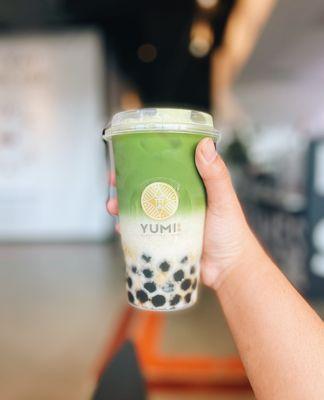 Matcha latte w/ boba (50% sweet/oat milk)