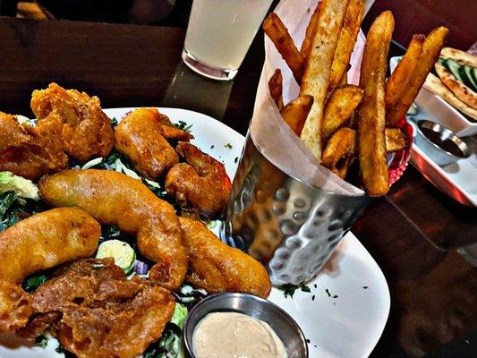 Delicious Tempura battered Shrimp and beer battered fries.