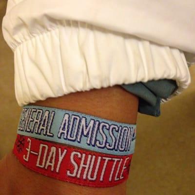 General admission wrist band & shuttle pass