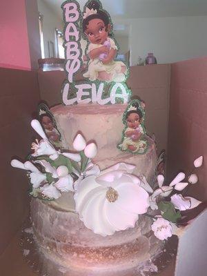 Six layer 3 tier naked homemade vanilla butter cream cake 
(designed with a edible magnolia sugar flowers)