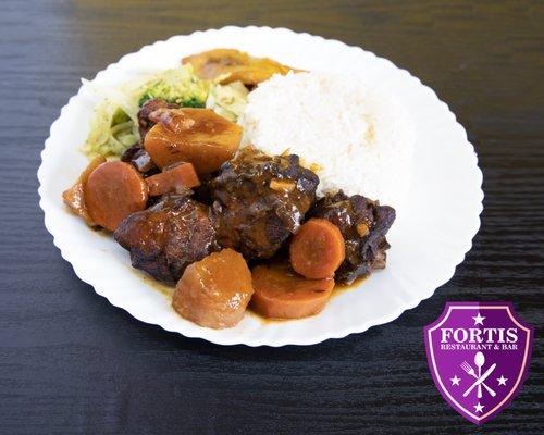 Stew Chicken w/ white rice and steamed vegetables