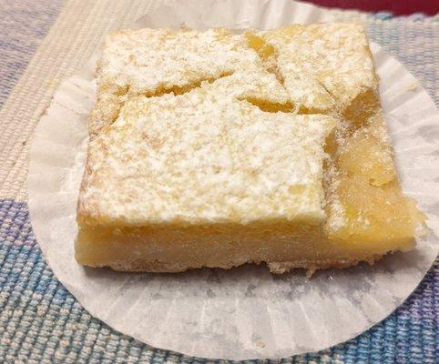 Lemon bar.  Where did the corner go and what's with all the cracks?