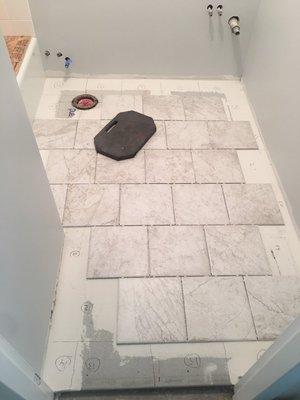 Tile work for bathroom floor