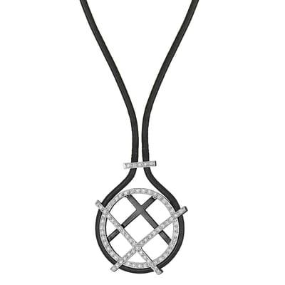 Another pretty piece from the Black Cord Collection.  Diamonds, white gold all strung through a black leather cord.