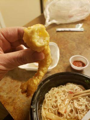 Tempura shrimp and vegetables with  Spicy Ramen T.