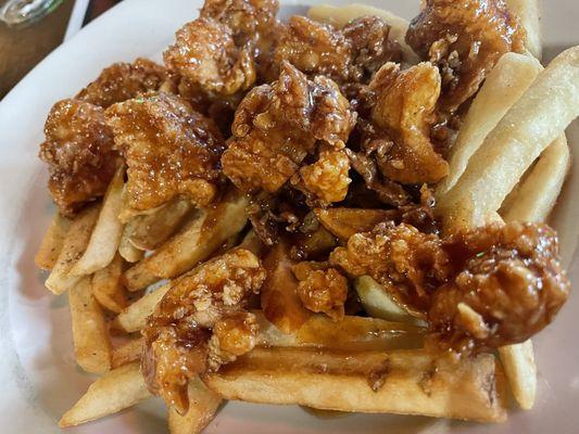 Boom Boom Chicken.  Server suggested this instead of the boom sauce.  It was a spicy honey sauce. Fries were old and cold.