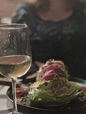 Wedge salad and chenin blanc