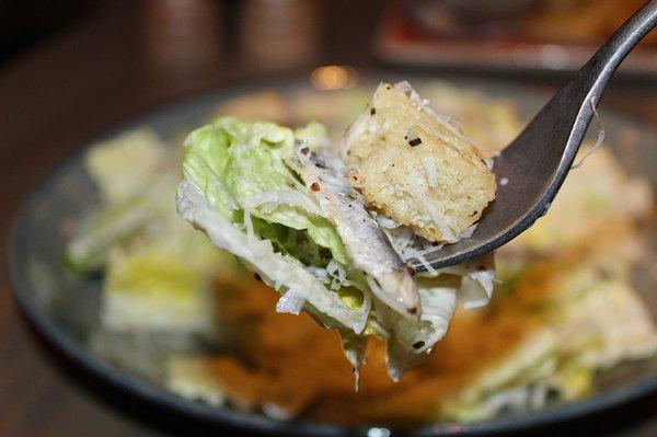 This Caesar salad was characterized by cold crisp greens, the nutty profile of the Padano cheese and briny vinegar of the white anchovy.