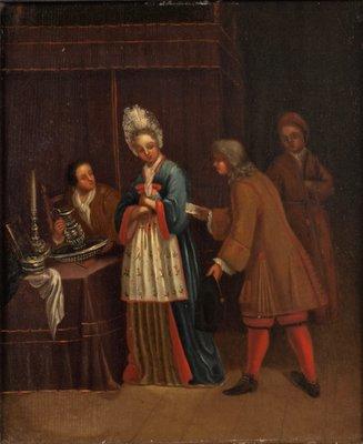 17th c. Dutch oil on panel painting, 'The Letter'. Permanent Collection Gift of George Wray III