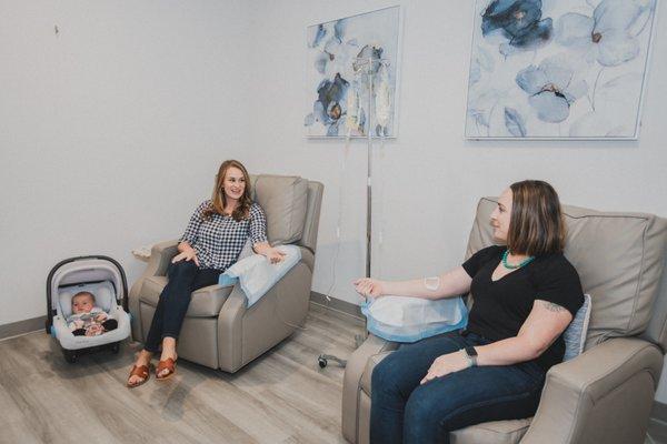 Friends hydrating together in one of our private treatment rooms.