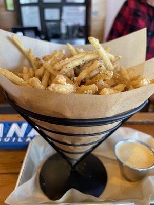 Belgium fries with beer cheese