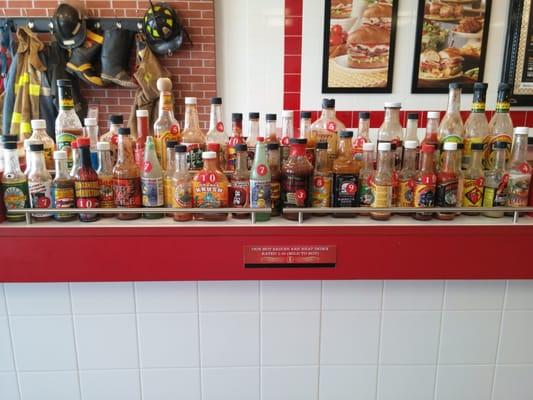 Plethora of "Hot Sauces" ranging from a 3 to 10 heat index!