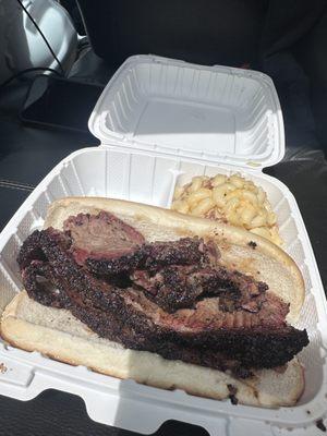 Brisket sandwich, comes with either one or two sides