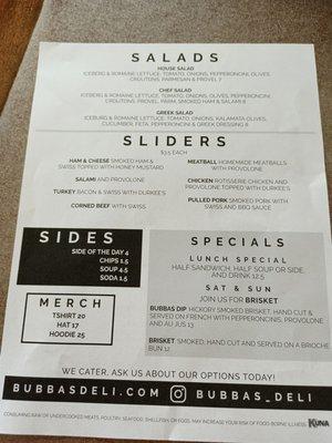 Back of menu