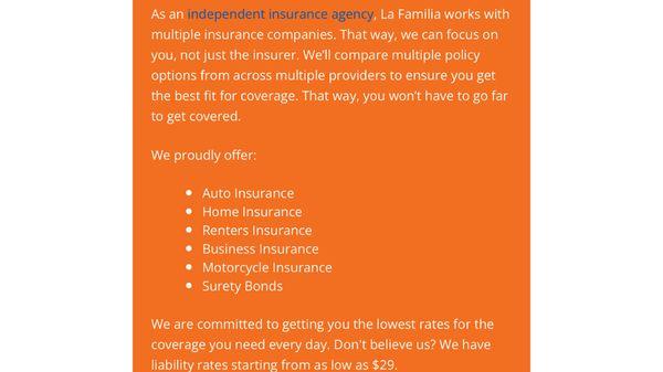 Insurance we offer