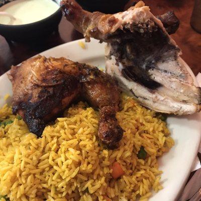 Half a chicken with yellow rice... chicken was good, rice was super dry