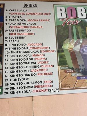 Boba menu