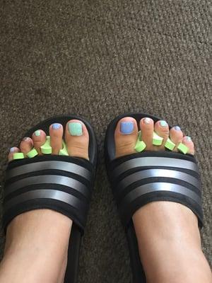 Got these done for $38!! Colorful pedi with gel mani! Great deal :)