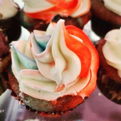 Patriotic
Strawberry, Blueberry, and Vanilla cupcake with a Cream Cheese red, white, and blue forsting