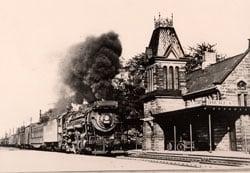 The trackside dining room is the enclosed original train platform seen bottom-right in this photo.