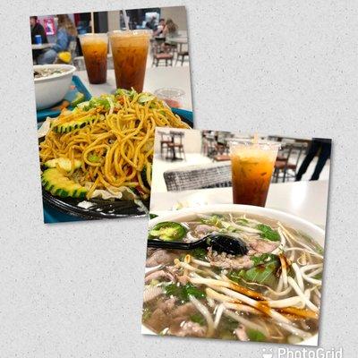 Cambodian Street Noodles w/shrimp Beef Pho' Bo Tai  Thai iced tea