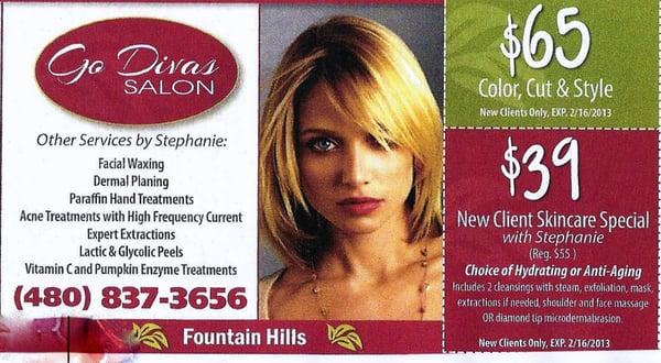 Current offer at Go Divas Salon - here's your chance as a new customer to check it out and save some cash!