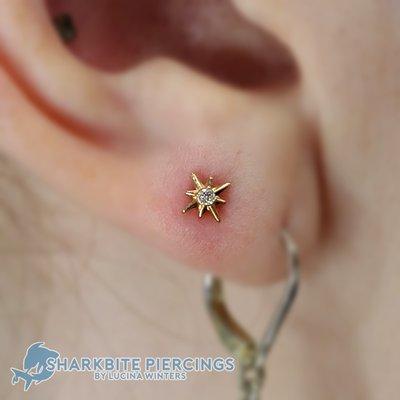 14k Gold Lobe Piercing by Lucina