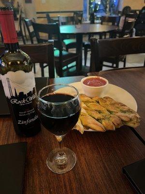 Pesto Twists and Red Wine