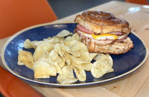 Cinnamon Roll Sammy with Kettle Cooked Potato Chips